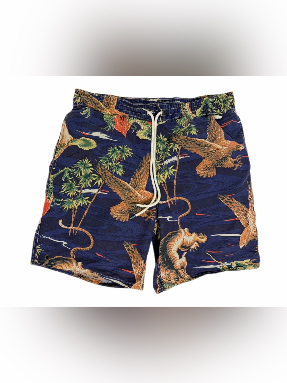 POLO Ralph Lauren Men’s Eagle Dragon Tiger Mesh Lined Swim Trunks - Large